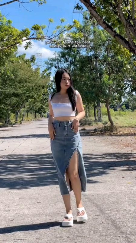 Long skirt MIDI with slit denim pencil highwaist A-line skirt jeans black blue fashion maong office #denim #highwaist #fyp #AngDaliDaliSaShopee