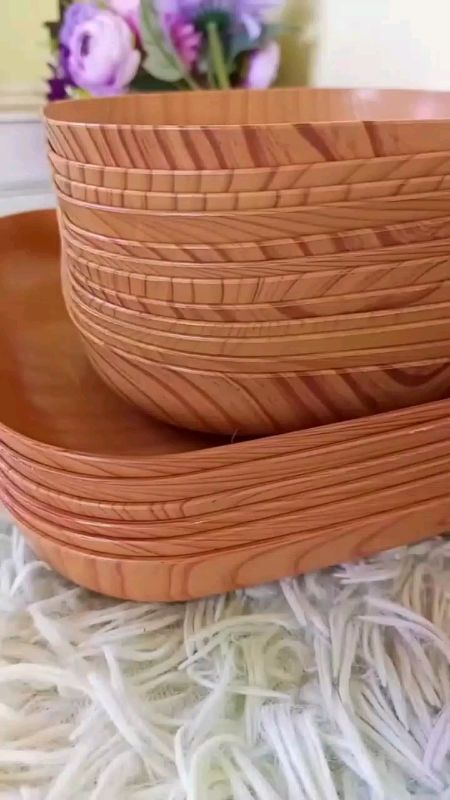 #12pcs Plate Set with Base Kitchenware Plastic wooden design Square Snack Tableware #Kitchen