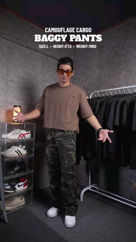 American high street workwear camouflage pants for men and women high waist loose wide leg pants