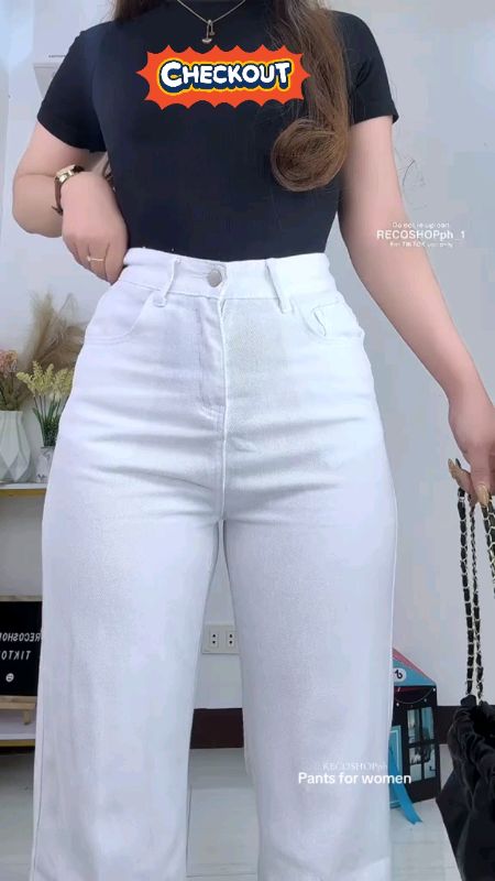 #Plues size straight cut white jeans for women #high waist trousers