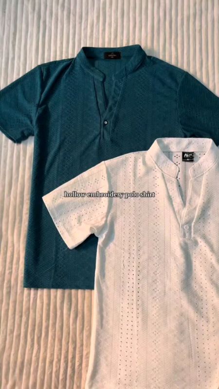 Breathable Hollow Embroidery Polo Shirt for Men Summer Casual Short Sleeve Woven Shirt Stylish Comfort#fyp #MasMuraSaShopee #FreeCoinsInShopeeVideo