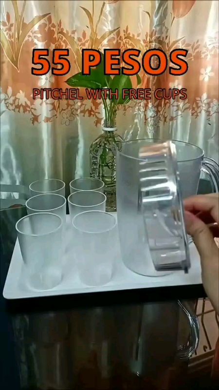 transparent pitcher with free cups #pitcher #homeessentials #kitchenessentials #shopeebudol #shopeefinds
