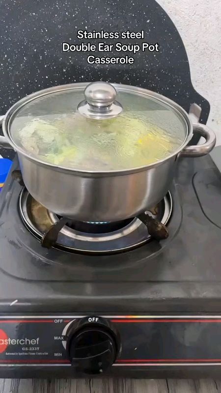 Stainless Casserole Cookware Double Handle Soup Pot With Glass Cover #casserole #stainlesspot