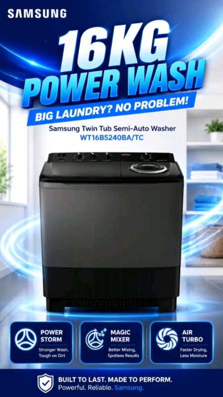 🧺 Samsung 16kg Twin Tub 💙 Big capacity, powerful washing & faster laundry! ✨ #NABudol #Samsung #TwinTubWasher #Laundry #budolfinds