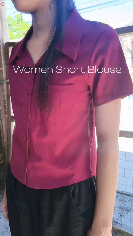 Short Blouse For Women V-neck Top Turn Down Collar Plain Color Short Sleeve Shirt  #addtocart #BudolFinds #ShopeePH #ShopeeFinds #SulitFinds #MasMuraS