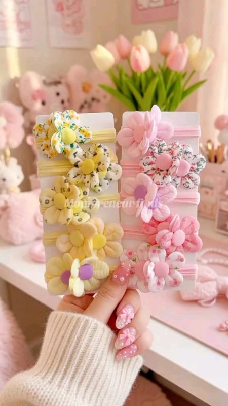 5Pcs/Lot Children Kids Seamless Flower Rubber Hair Band Ponytail Set Hair Ties