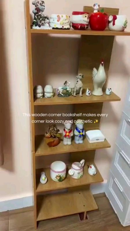 Wooden Book Shelf Corner Book Rack Multi-Layer Corner Storage Rack For Living Room
