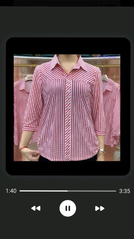 Chiffon Blouse for Women Plus Size Summer Versatile Striped Three-quarter Sleeve Shirt