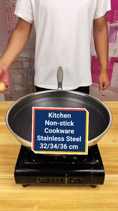 Kitchen Non-stick Cookware Stainless Steel 32/34/36 cm Stove Induction Pan Wok Pan Frying Pan #nonstick #Panwok #panfrying #trending #MasMuraSaShopee