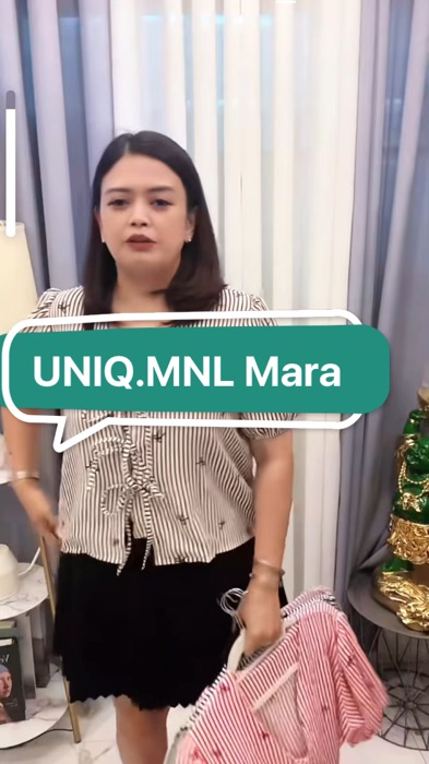 UNIQ.MNL MARA Stylish Striped Ribbon Polo Blouse with V-Neck Collar with Triple Front Ribbon #uniqmnl #blouse #striped #topsforwomen