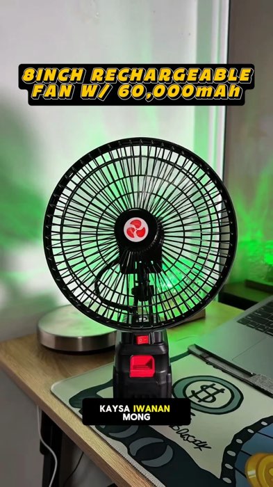 SULIT! 8INCH RECHARGEABLE CORDLESS FAN W/ 60'000mAh BATTERY UPTO 12HRS OF USAGE #60000mAh #rechargeable #cordless #fan #portablefan #portable #8inch