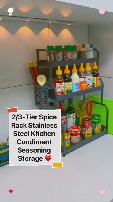 ✅✅☝🏻2/3-Tier Spice Rack Stainless Steel Kitchen Condiment Seasoning Storage Organizer Rack Knife Rack #HugotSaShopee #MasMuraSaShopee #trending #mom