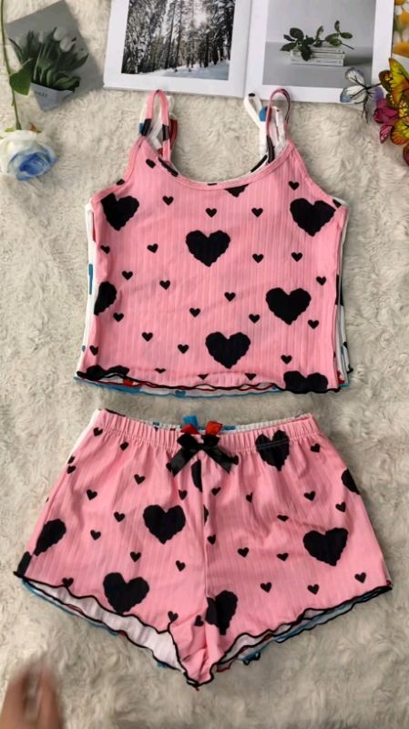 🔥 So Cute Love Pajama Set !!!🥰🤩 #CamisoleSet #sleepwear #camisole #pambahay #homeoutfit #comfyclothes #trending #fyp #foryou #shopee #shooeevideo