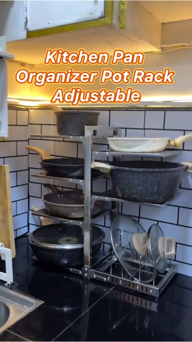 Kitchen Pan Organizer Pot Rack Adjustable Pot Holder Countertop Multipurpose Kitchen Rack Storage#FreeCoinSaShopee #masmurasashopee