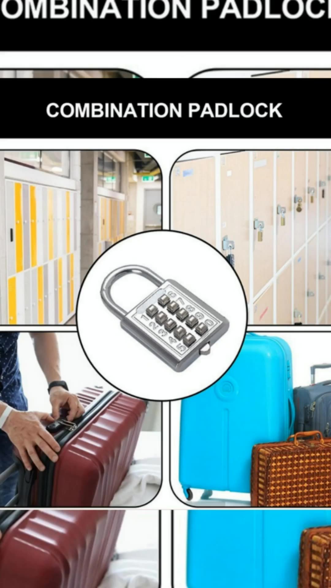 8 Digit Password Lock Zinc Alloy Padlock Anti-Theft Security Code Combination for Backpack Locker